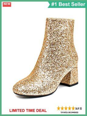 SEIFIN Women's Glitter Chunky Heel Ankle Boots Sparkly Wedding Party Booties